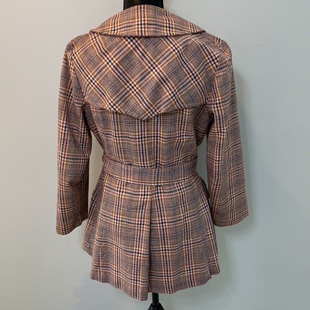 Vintage Plaid Belted Women's Nancy Drew Sherlock Trench Coat Small READ - Picture 4 of 9